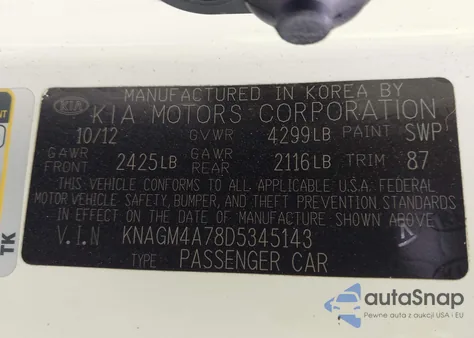 2013 Kia Optima Lx z USA, uszkodzony, nr VIN KNAGM4A78D5345143